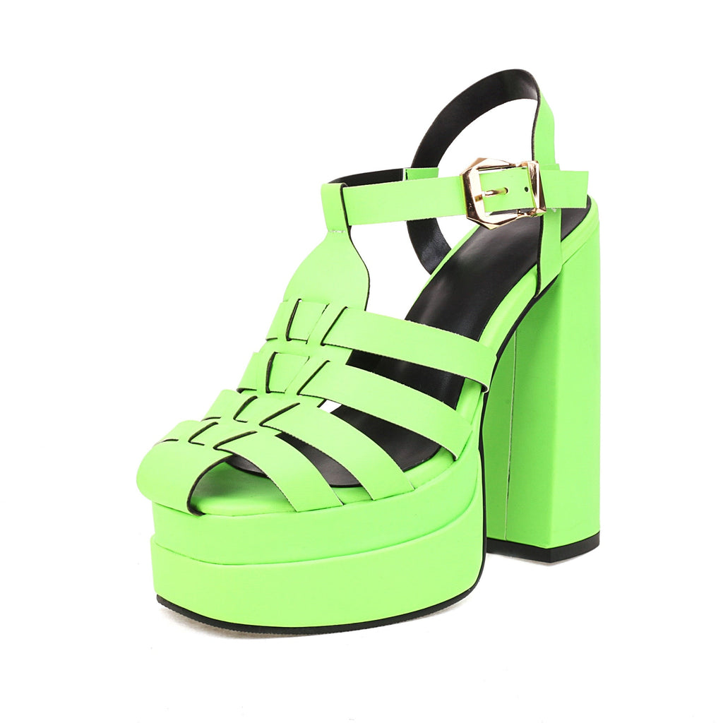 goosudu   Sandals Women Summer Platform High Heels Weaved PU Leather Buckle Strap Black Red Women Pump Shoes sandalias mujer verano