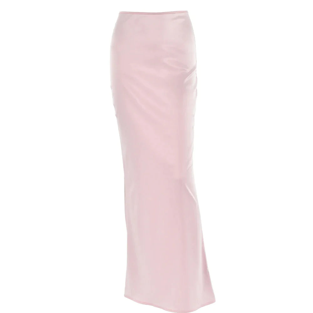 Elegant Solid Satin Women'S Skirt Fashion Slim High Waist Maxi Skirts Elegant Simple Slik Casual Female Clothing