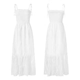 goosudu  Womens Summer Floral Dress Backless Dress Solid Color Sleeveless Spaghetti Strap Tie-Up Ruffle  Beach Boho Maxi Dresses Sundress