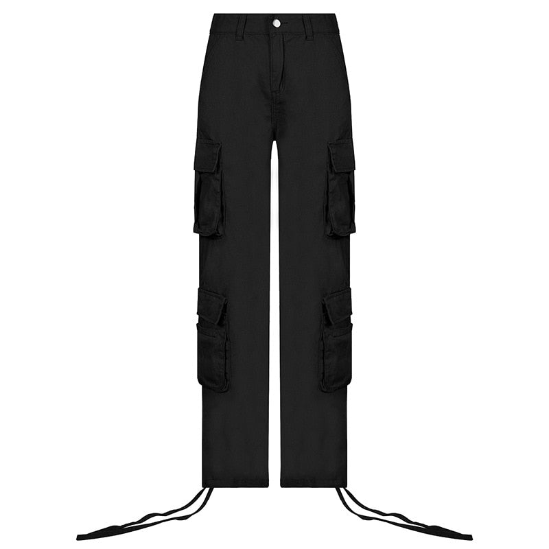 Loose low waist retro multi pocket denim pants street cargo pants  denim joggers  Casual  Wild style