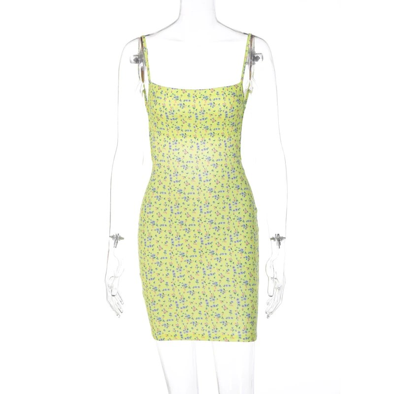 Flower Print Slip Sleeveless Backless Slim Sexy Maxi Dress Spring Women Elegant Streetwear Party Clothing Concise
