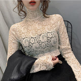 goosudu Fashion Floral Embroidery Lace Blouses Women Spring Summer Sexy See-through Streetwear Tops Ladies Casual Long Sleeve shirts