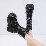 Punk Metal Buckle Platfom Ankle Boots Women Autumn PU Leather Chunky Heels Gothic Shoes Woman Thick Bottom Motorcycle Botas