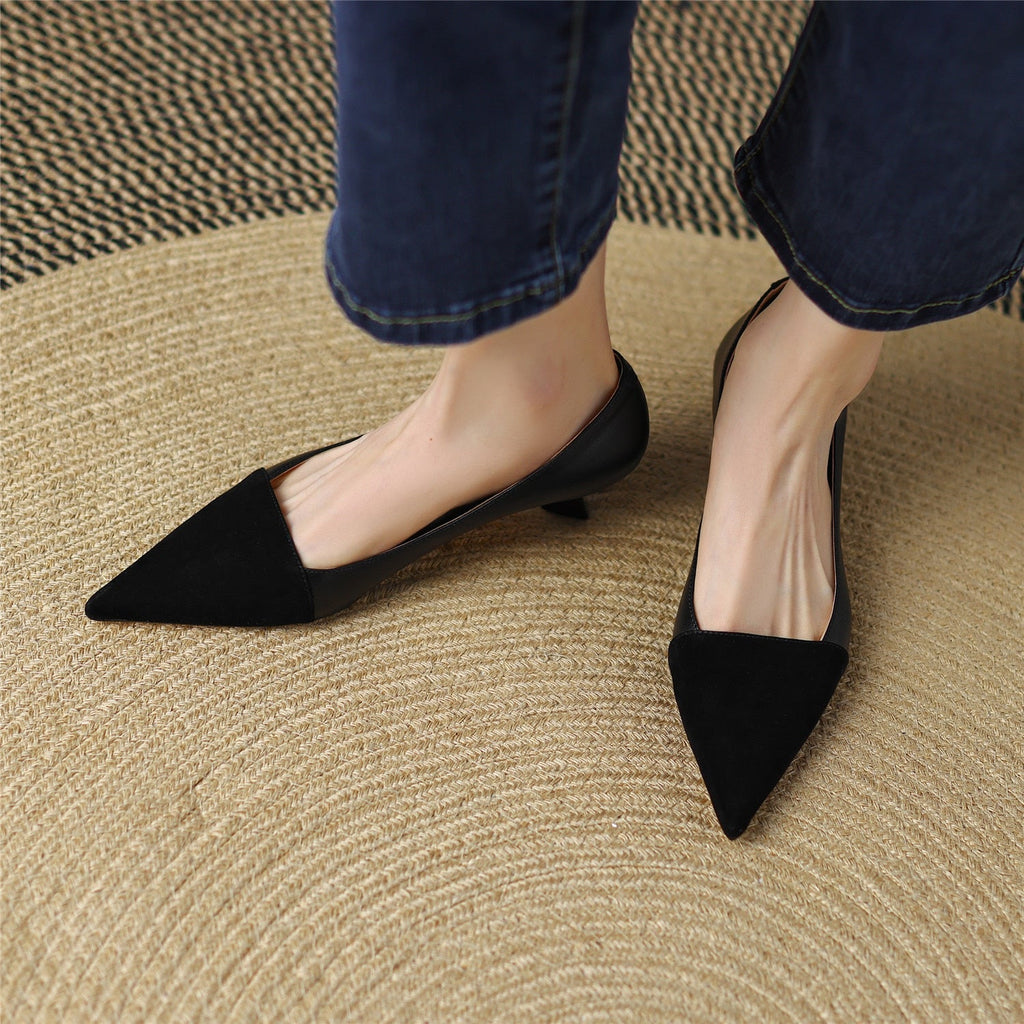 Pumps Shoes Women Mid Heel Fashion Sexy Spring Sheepskin Pointed Toe Thin Heel Office Party Black Handmade Shoe Big Size 42