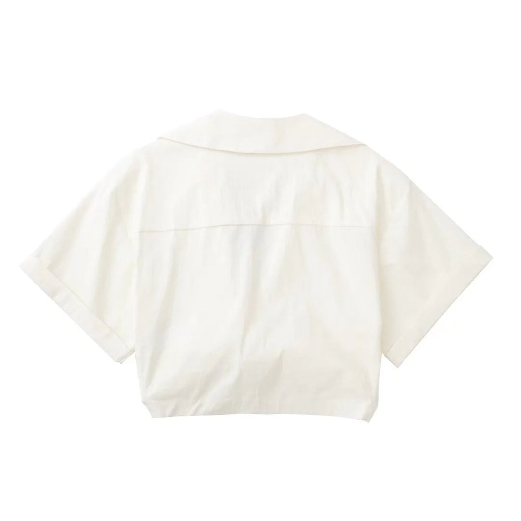 goosudu  Women's Crop Top Collared Short Sleeve Shirt Women Summer Knotted Linen Blouse Woman Streetwear Casual Blouses