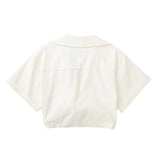 goosudu  Women's Crop Top Collared Short Sleeve Shirt Women Summer Knotted Linen Blouse Woman Streetwear Casual Blouses