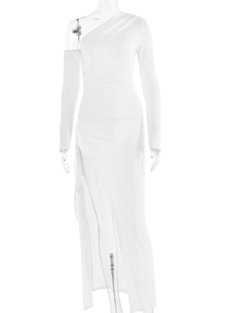 Shoulder Thigh High Split Maxi Dress Women Long Sleeve Backless Bodycon Sexy Club Party Long Dress Vestidos