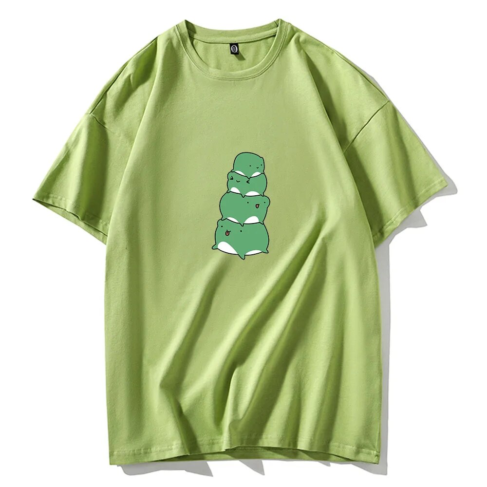 Skateboard Frog Dinosaur Cute Graphic Tee Women Tshirt Green Aesthetic Oversized T Shirt Harajuku Casual Summer Tops