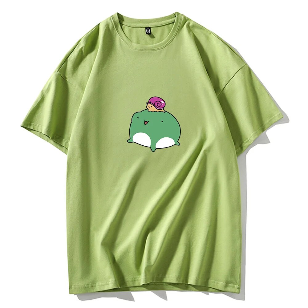 Skateboard Frog Dinosaur Cute Graphic Tee Women Tshirt Green Aesthetic Oversized T Shirt Harajuku Casual Summer Tops