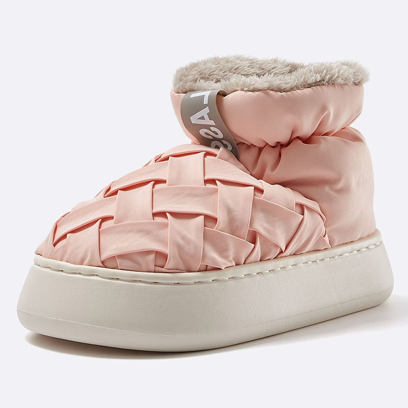 High-top Women's Cotton Shoes  Winter Warm Furry Female Ankle Boots Simple Couple Outdoor Solid Color Platform Snow Boot