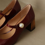 goosudu  Mary Jane High Heels Women Sheepskin Patent Leather Pumps Pigskin Lining and Sheepskin Insole Lolita Girl Shoes Big Size 42