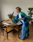 Stripe Women Knit Splice Cardigans Loose Autumn Winter Vintage Full Sleeve Long Coat Ladies Casual Street Jacket Knitwear