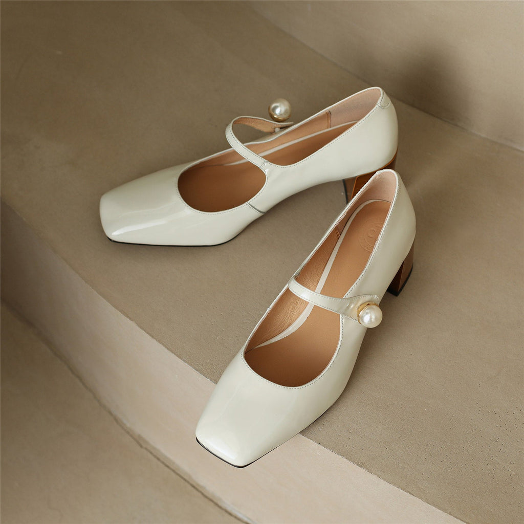 goosudu  Mary Jane High Heels Women Sheepskin Patent Leather Pumps Pigskin Lining and Sheepskin Insole Lolita Girl Shoes Big Size 42