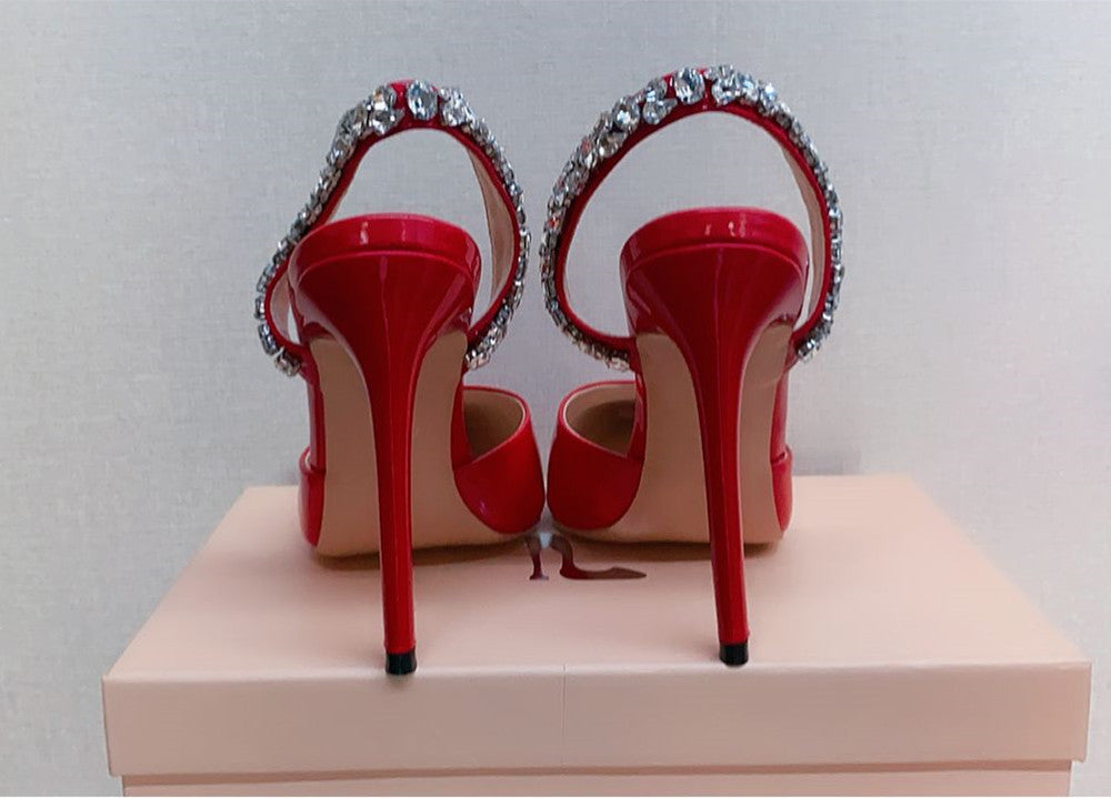 goosudu  Sandals Woman Summer Ladies Shoes Elegant High Heels Stiletto Sandals Pointed Toe Crystal Wedding Shoes Luxury Women Pumps