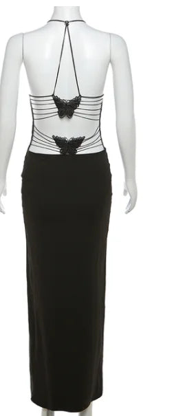 Backless Print Chic Butterfly Maxi Dress For Women Sexy Spaghetti Straps V Neck Halter Bodycon Hot Girls Club Party Vestidos