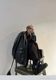 Spring Autumn Black Oversized Faux Leather Jackets for Women Zippper Loose Cool Casual Soft Pu Leather Jacket