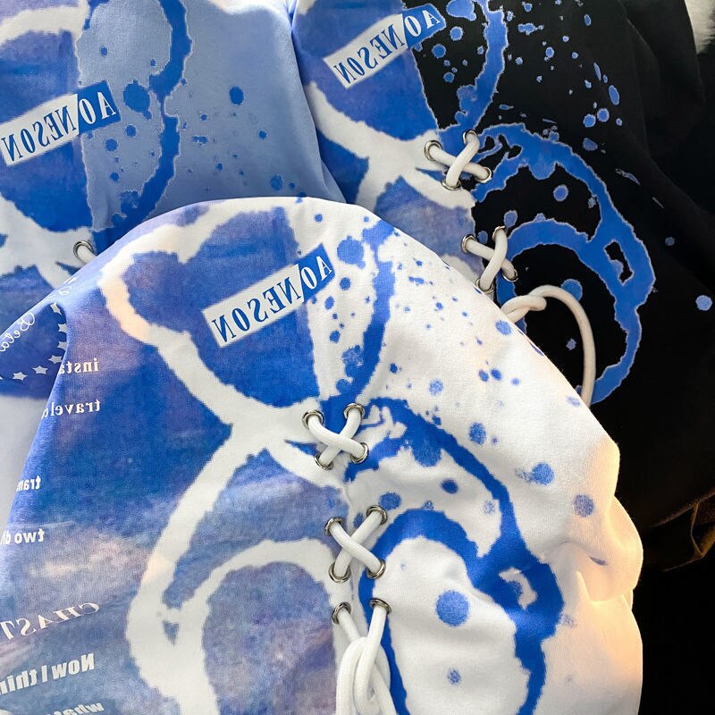 Hip Hop Sky Blue Creative Bear Drawstring Graphic T Shirts Kawaii Clothes Korean Fashion Oversized Short Sleeve Tops Summer