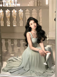 Elegant Sleeveless Female A-line Dress Summer Ladies Vestidos Spaghetti Strap Slim Waist Mesh Patchwork Women Dress