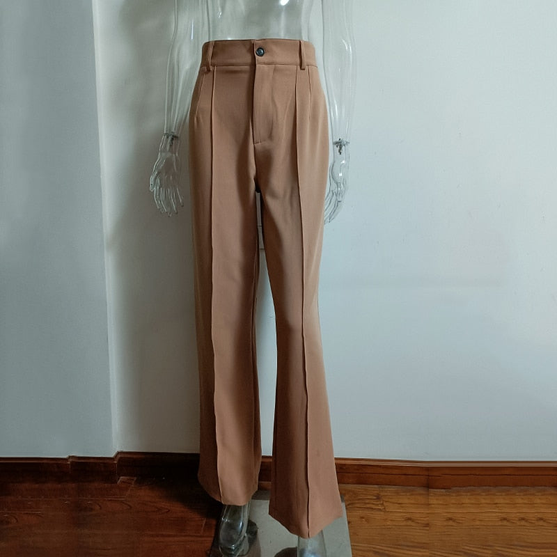 Goosudu High Waisted Casual White Trousers Women Brown Stright Pants Office Lady Korean Style Women Pantalones De Mujer