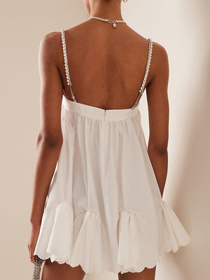 Women's Dress Sexy Chain Fold Slip Ruffle Tube Tops Mini Sleeveless Female Dresses Summer Fashion Solid Ladies