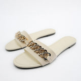 Women's Summer Gold Kbot Flat Sandal Sexy Thin Straps Luxury Slippers Square Toe Flip Flops Casual Beach Flats