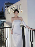 Women Summer Elegant Satin Silky Off Shoulder Slim White Cocktail Dress Lady Party Maxi Dress vestidos de fiesta para bodas
