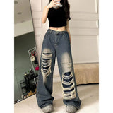 Ripped Baggy Jeans For Women Summer streetwear Fashion High Waist Boyfriend Jeans For Women Gothic Denim Pants Woman
