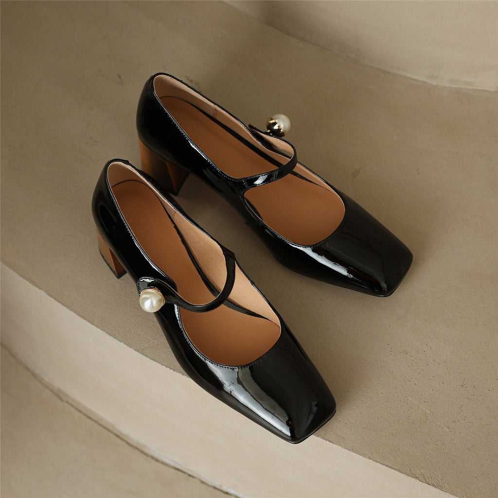 goosudu  Mary Jane High Heels Women Sheepskin Patent Leather Pumps Pigskin Lining and Sheepskin Insole Lolita Girl Shoes Big Size 42