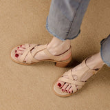 Women Sandals Thick Heels Genuine Leather Ankle Strap Shoes Woman Office Ladies Party Casual Golden Pumps Spring Summer Fashion