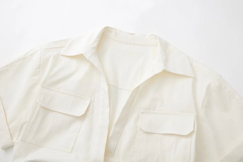 goosudu  Women's Crop Top Collared Short Sleeve Shirt Women Summer Knotted Linen Blouse Woman Streetwear Casual Blouses