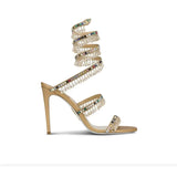 Wedding Fairy Wind Quality Women's Shoes Party Banquet Stiletto High-heel Sexy Snake Wrap Strap Luxury Rhinestone Ankle Sandals