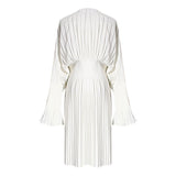 goosudu Vintage Pleated Dress Women Flare Long Sleeve V Neck Dresses Female Fashion Clothes Spring Summer New