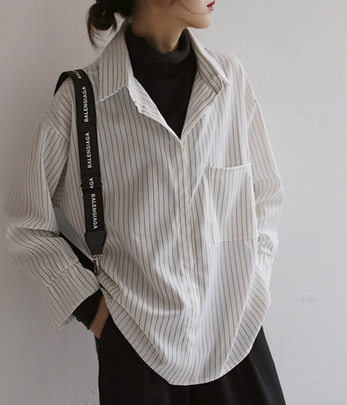 goosudu Fake Two Piece Striped Shirt Women Patchwork Knitted Turtleneck  Autumn Winter Long Sleeve Casual Loose Female Blouse Tops