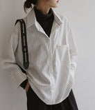 goosudu Fake Two Piece Striped Shirt Women Patchwork Knitted Turtleneck  Autumn Winter Long Sleeve Casual Loose Female Blouse Tops