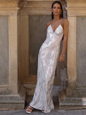 Women Sexy Lace Spaghetti Strap Dress Sleeveless Backless V-neck Maxi Dresses Summer Elegant Female Party Vacation Vestidos