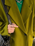 Lautaro Spring Autumn Long Green Oversized Trench Coat for Women Single Button Loose Luxury Casual Overcoat Korean Fashion