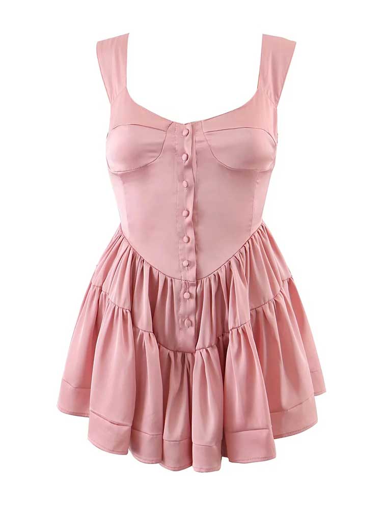 goosudu Inspired ruffled bustier romper dress women off shoulder straps sexy summer dress buttons slim fit dresses for women party