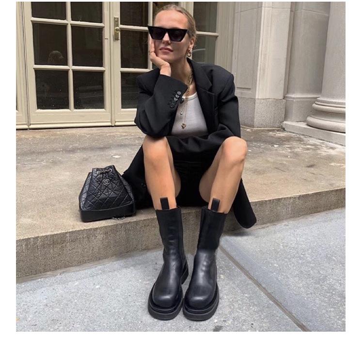 goosudu New Luxury Chelsea Boots Women Ankle Boots Chunky Winter Shoes Platform Ankle Boots Slip on Chunky Heel BV Boot Brand Botas
