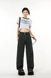 Winter Vintage Navy Blue High Waist Women Jeans American Fashion Streetwear Wide Leg Jean Female Trouser Straight Denim Pants