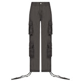 Loose low waist retro multi pocket denim pants street cargo pants  denim joggers  Casual  Wild style