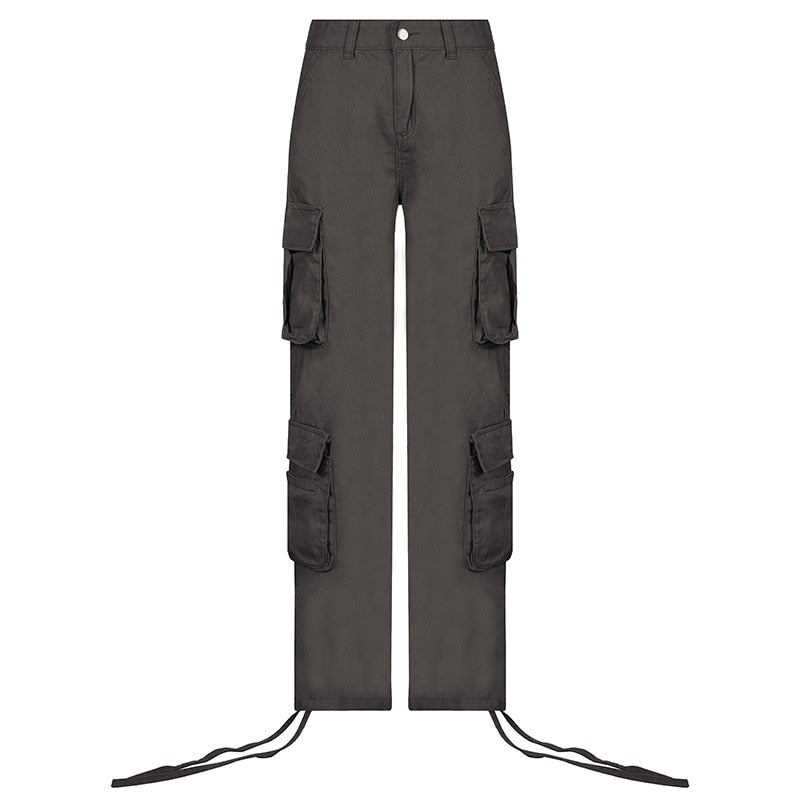 Loose low waist retro multi pocket denim pants street cargo pants  denim joggers  Casual  Wild style