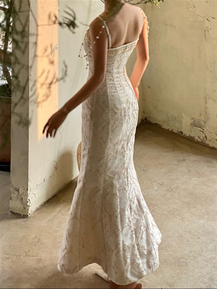 goosudu  Runway Woman Dress Backless Embroidery Vintage Sleeveless Sexy Beach Boho Lace Party Sundress Women Summer Maxi Vestido