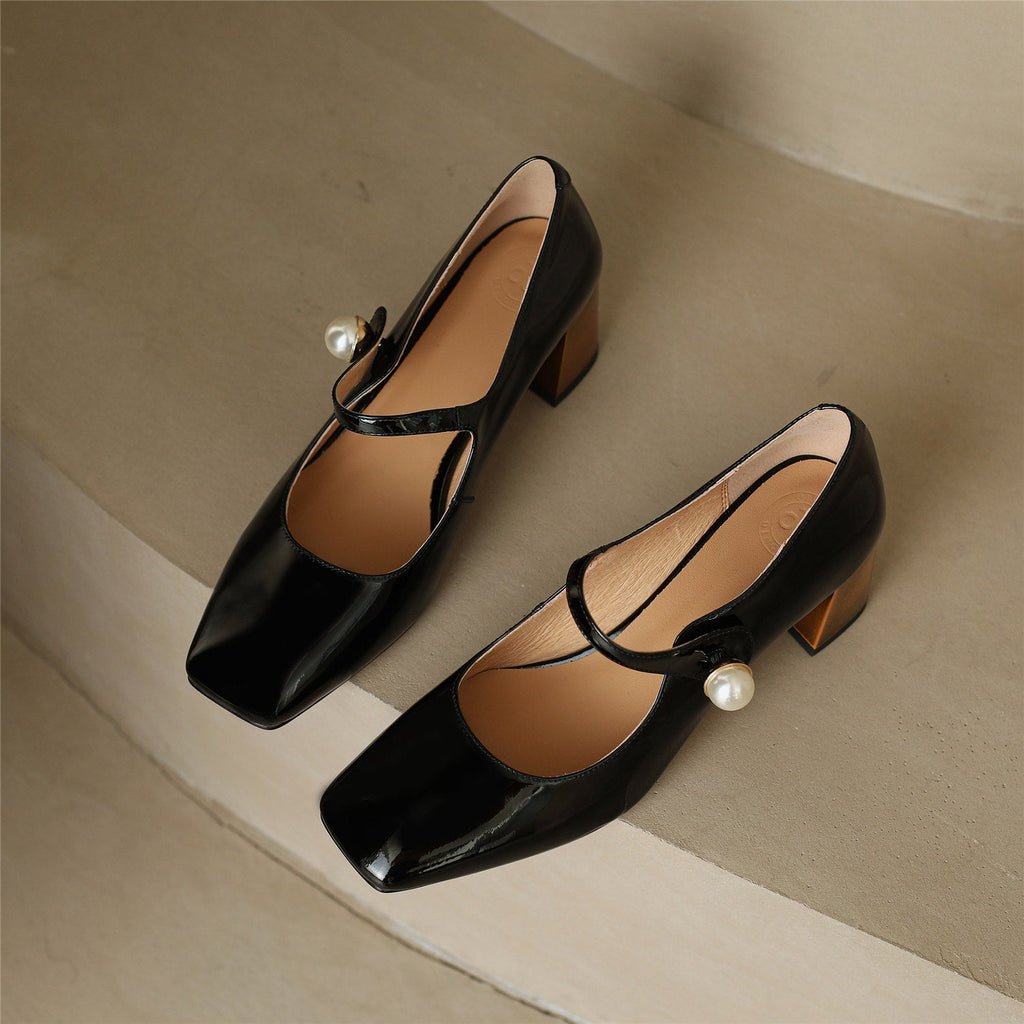 goosudu  Mary Jane High Heels Women Sheepskin Patent Leather Pumps Pigskin Lining and Sheepskin Insole Lolita Girl Shoes Big Size 42
