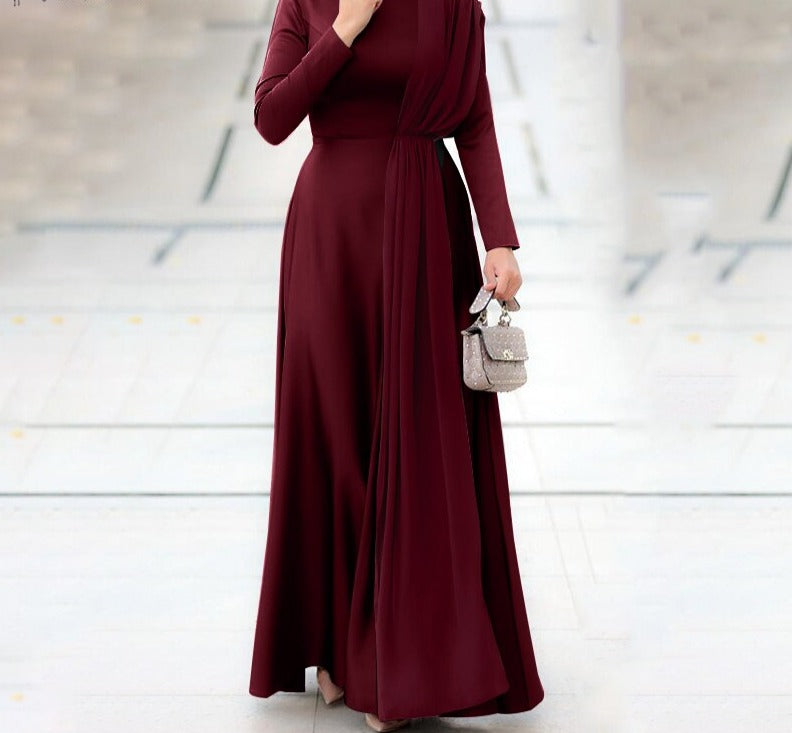 Goosudu Spring Fashion Solid Sundress Women Casual Long Sleeve O Neck Kaftan Elegant Party Hijab Dress Islamic Clothing Robe