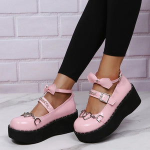 goosudu  Mary Jane Shoes Sweet Cute Women Pumps Wedge Heels Platform Shoes Women Gothic Girls Lolita Punk Shoes High Heels Plus Size 43