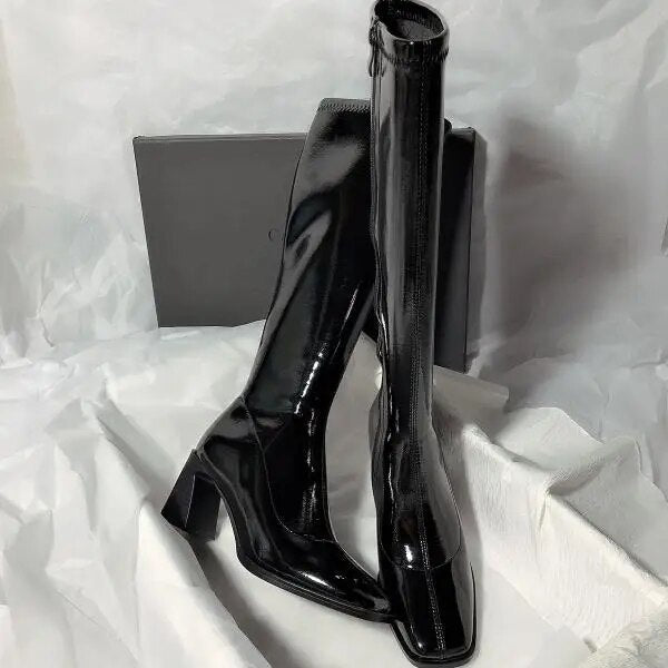 Women Boots Over Knee  Zipper Female Shoes Clogs Platform Luxury Designer Over-the-Knee Large Size Ladies Fashion High Heel