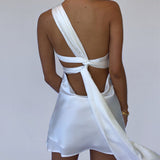 Goosudu  Sexy Hollow Out Bandage Women Dress White Asymmetrical High Waist Mini Dress Women Spring Skinny Fashion Streetwear