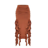 Tassel Summer Female Long Skirt Ruffled High Waist Broken High Split Fashion Pleated Sexy Solid Patchwork Maxi Skirt