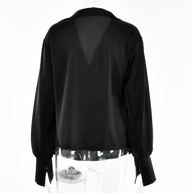 goosudu Satin Sexy V Neck Office Women Blouses White Long Sleeve Solid Casual Blouses Women Spring Summer Loose Female Party Top