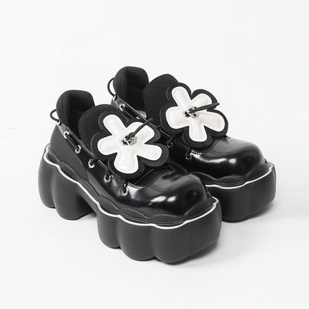 goosudu Womens Lolita Flowers Bowknot Gothic Punk Shoes Creepers Pumps Japanese Harajuku Platform Girls Round Toe New